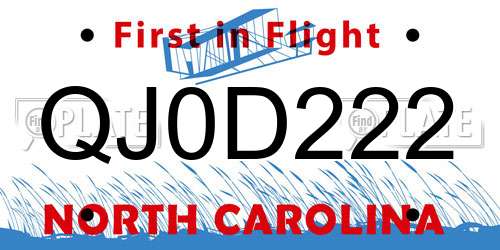 QJ0D222 North Carolina License Plate