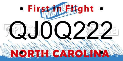 QJ0Q222 North Carolina License Plate