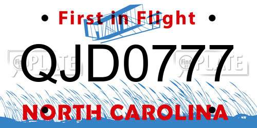 QJD0777 North Carolina License Plate
