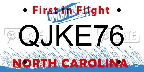 QJKE76 North Carolina License Plate