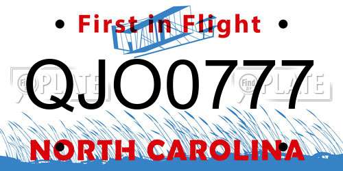 QJO0777 North Carolina License Plate