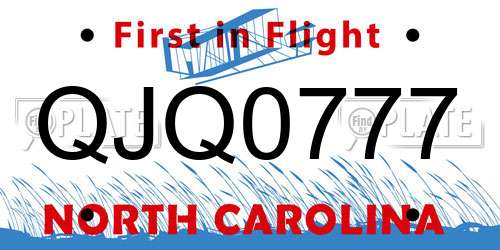 QJQ0777 North Carolina License Plate