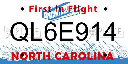 QL6E914 North Carolina License Plate