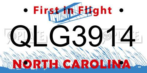 QLG3914 North Carolina License Plate