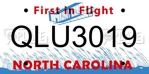 QLU3019 North Carolina License Plate