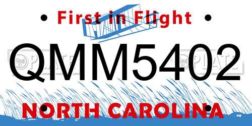 QMM5402 North Carolina License Plate