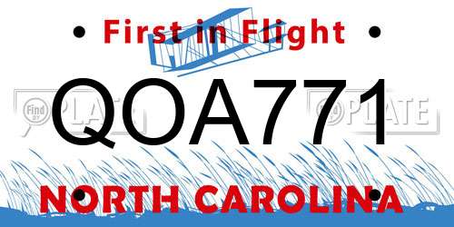 QOA771 North Carolina License Plate