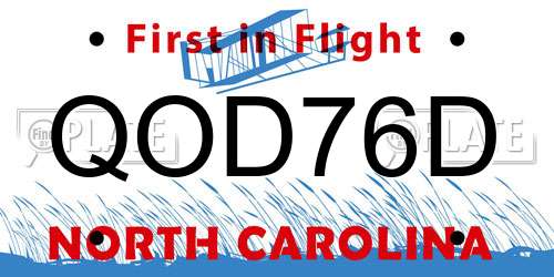 QOD76D North Carolina License Plate