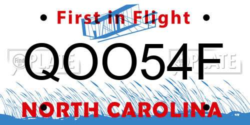 QOO54F North Carolina License Plate
