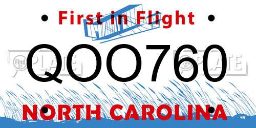 QOO760 North Carolina License Plate