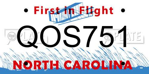 QOS751 North Carolina License Plate