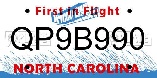 QP9B990 North Carolina License Plate