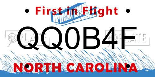 QQ0B4F North Carolina License Plate