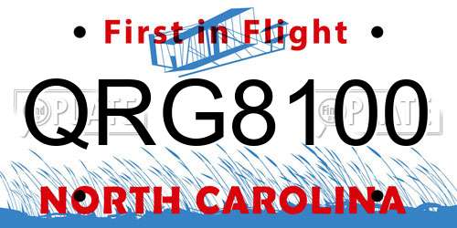 QRG8100 North Carolina License Plate