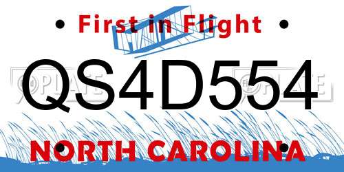 QS4D554 North Carolina License Plate