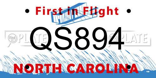 QS894 North Carolina License Plate