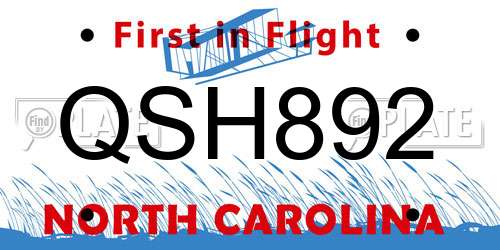 QSH892 North Carolina License Plate
