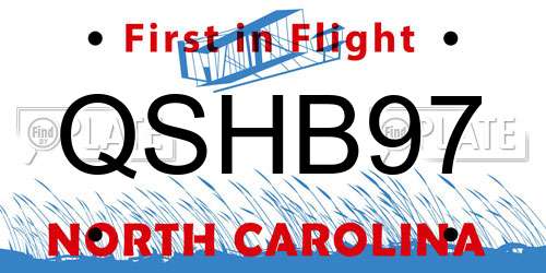 QSHB97 North Carolina License Plate