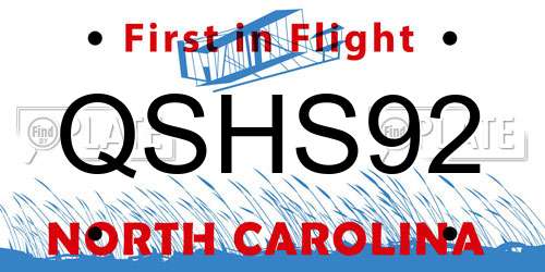 QSHS92 North Carolina License Plate