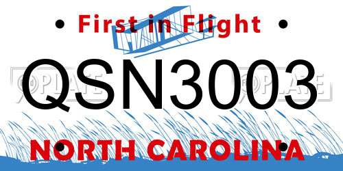 QSN3003 North Carolina License Plate