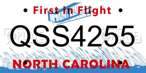 QSS4255 North Carolina License Plate