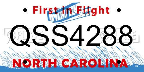 QSS4288 North Carolina License Plate