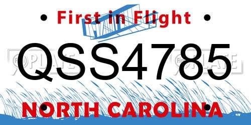 QSS4785 North Carolina License Plate
