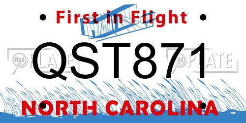 QST871 North Carolina License Plate