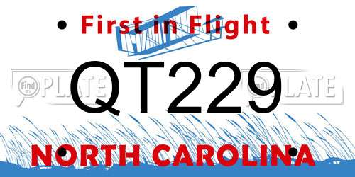 QT229 North Carolina License Plate