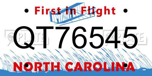 QT76545 North Carolina License Plate