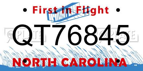 QT76845 North Carolina License Plate