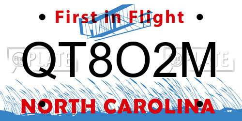 QT8O2M North Carolina License Plate