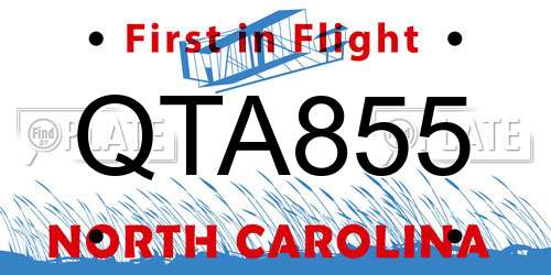QTA855 North Carolina License Plate