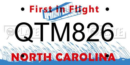 QTM826 North Carolina License Plate