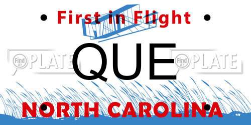 QUE North Carolina License Plate