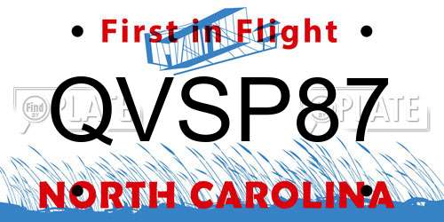 QVSP87 North Carolina License Plate