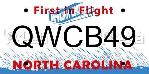 QWCB49 North Carolina License Plate