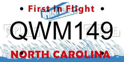 QWM149 North Carolina License Plate