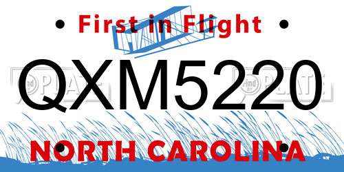 QXM5220 North Carolina License Plate