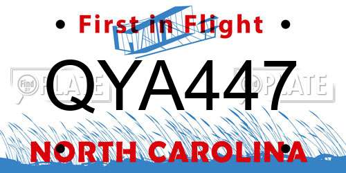 QYA447 North Carolina License Plate