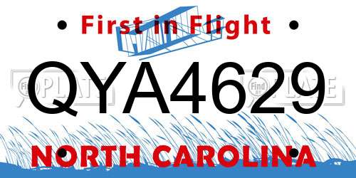 QYA4629 North Carolina License Plate