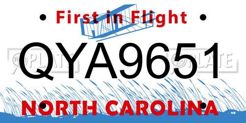 QYA9651 North Carolina License Plate