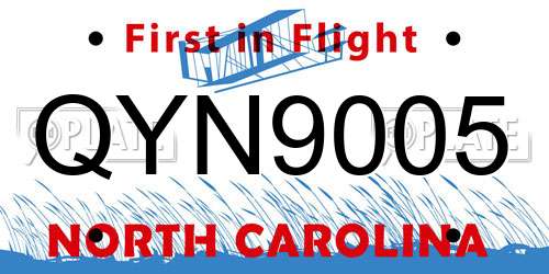 QYN9005 North Carolina License Plate