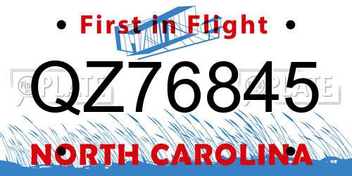 QZ76845 North Carolina License Plate