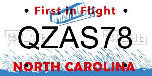 QZAS78 North Carolina License Plate