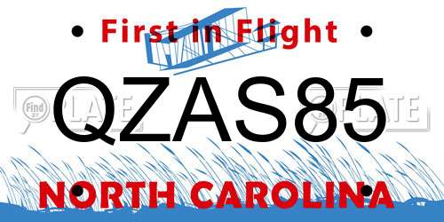 QZAS85 North Carolina License Plate