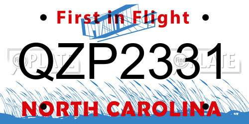 QZP2331 North Carolina License Plate