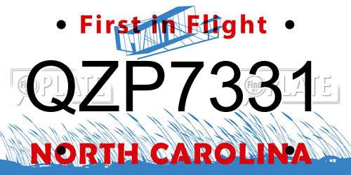QZP7331 North Carolina License Plate