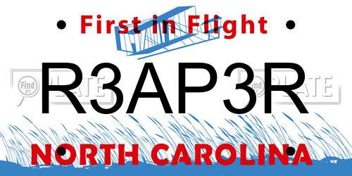 R3AP3R North Carolina License Plate