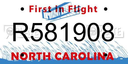 R581908 North Carolina License Plate